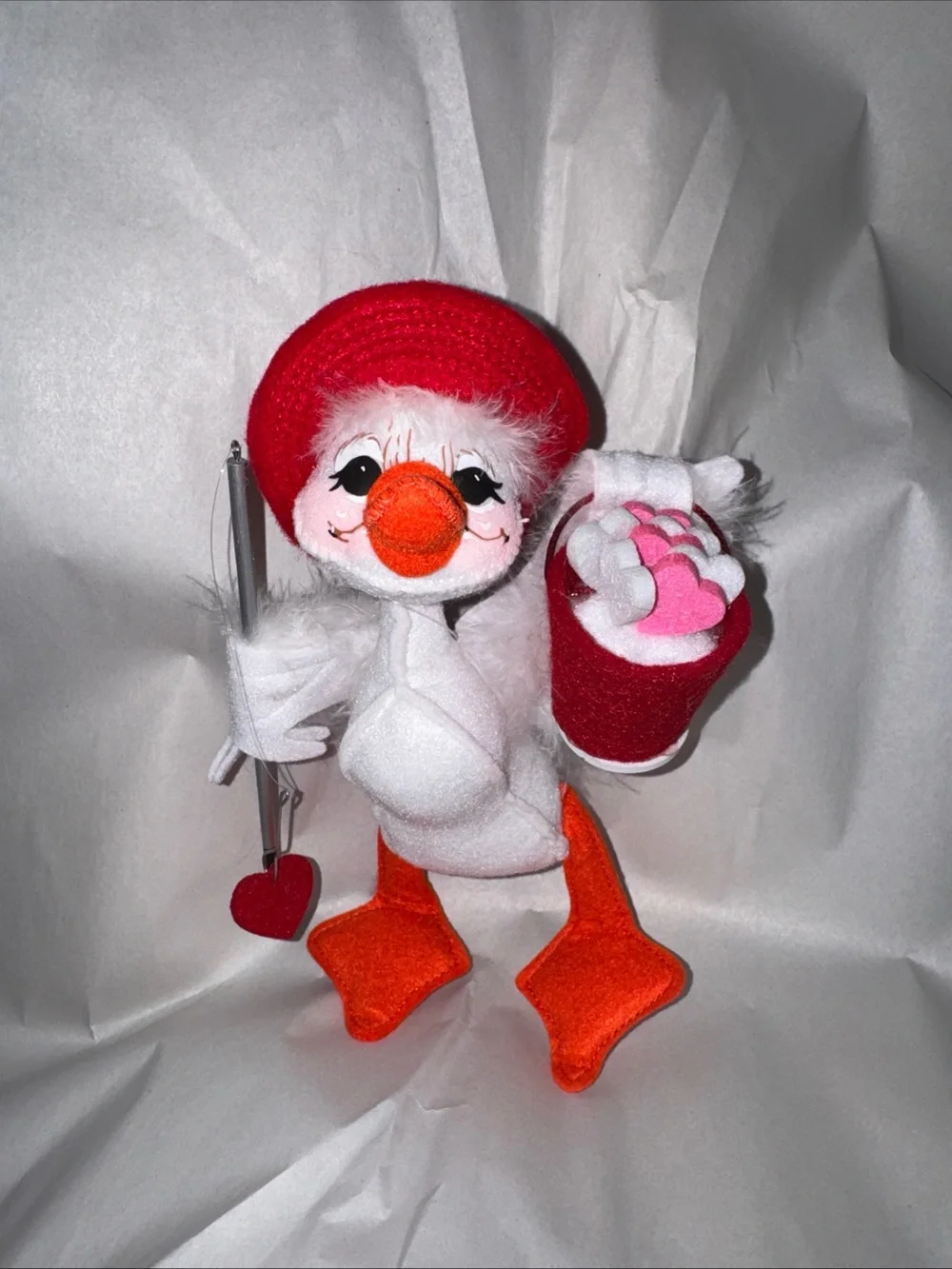 Annalee Valentine White & Red Plush Duck with Orange Beak and Feet